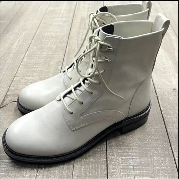NWT Rag & Bone Slayton Lace Up Leather Boots in Antique White Size 38